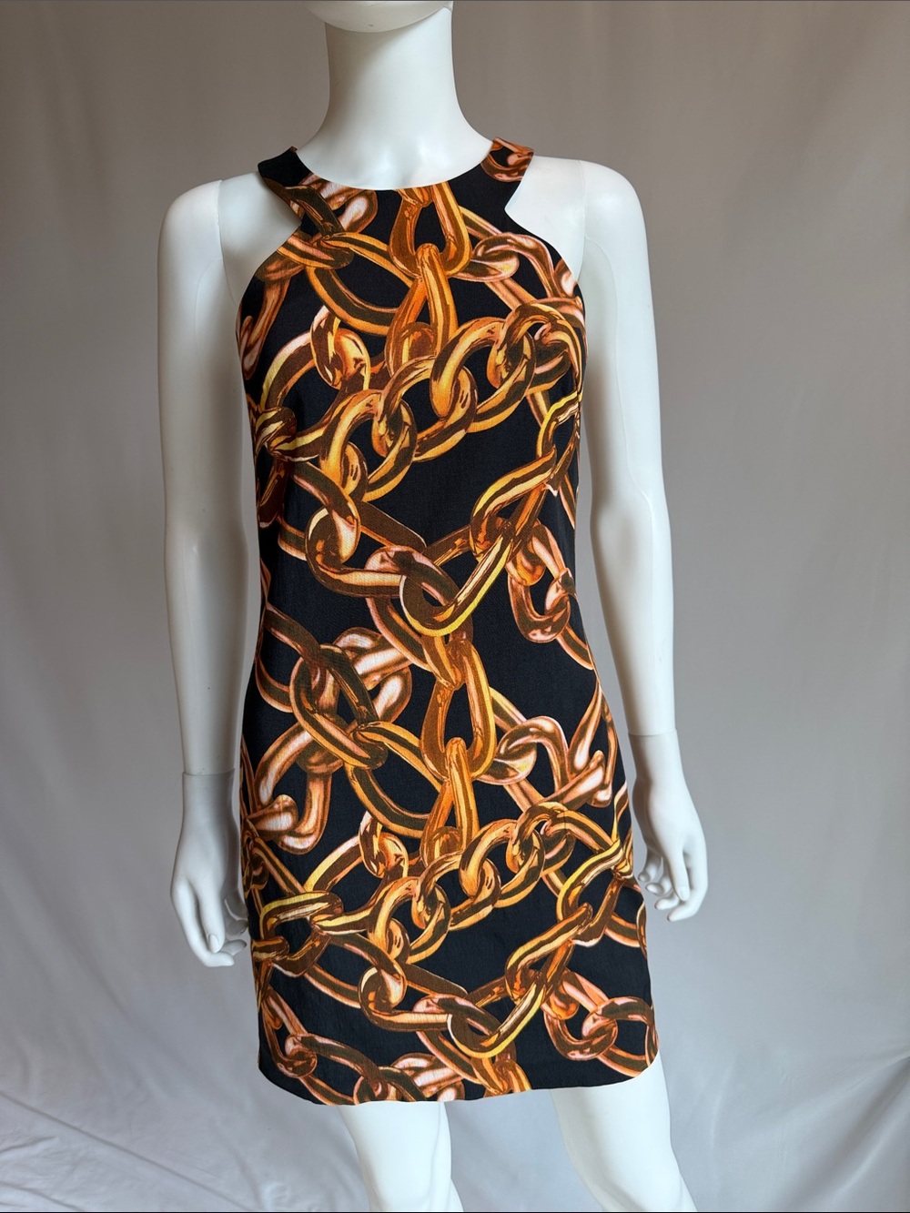 Trina Turk Black Dress with Gold Chain Print